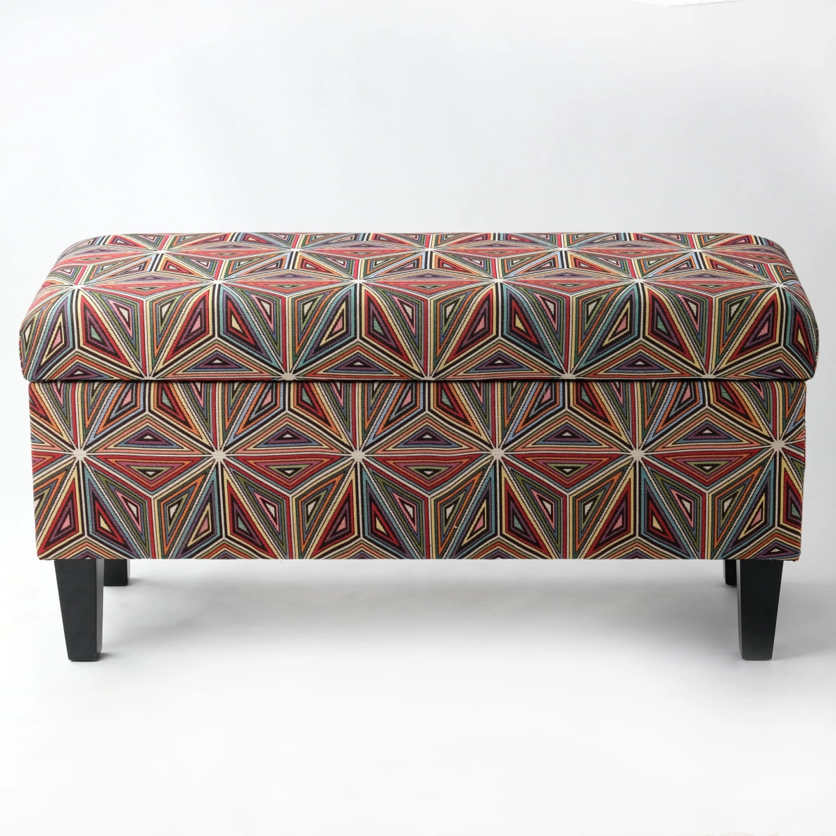 Puf tapizado con almacenaje en estampado floral, un mueble colorido y elegante para el interior.