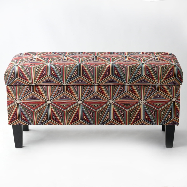 Puf tapizado con almacenaje en estampado floral, un mueble colorido y elegante para el interior.