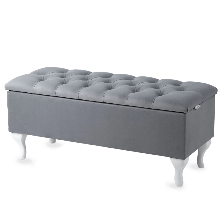 baúl de almacenamiento acolchado gris con asiento elevable
