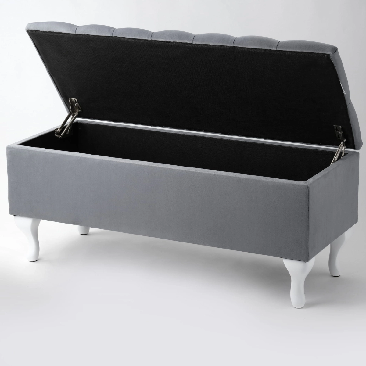 baúl de almacenamiento acolchado gris con asiento elevable