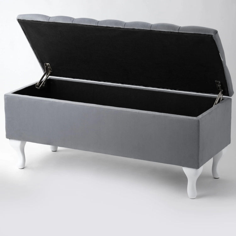 baúl de almacenamiento acolchado gris con asiento elevable