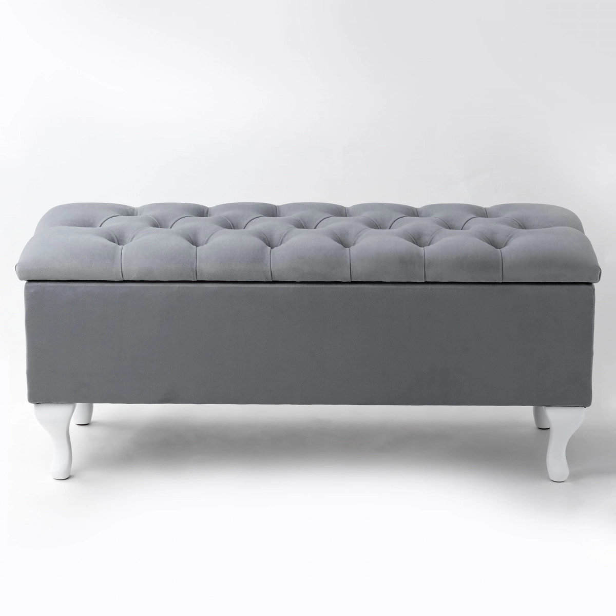 baúl de almacenamiento acolchado gris con asiento elevable