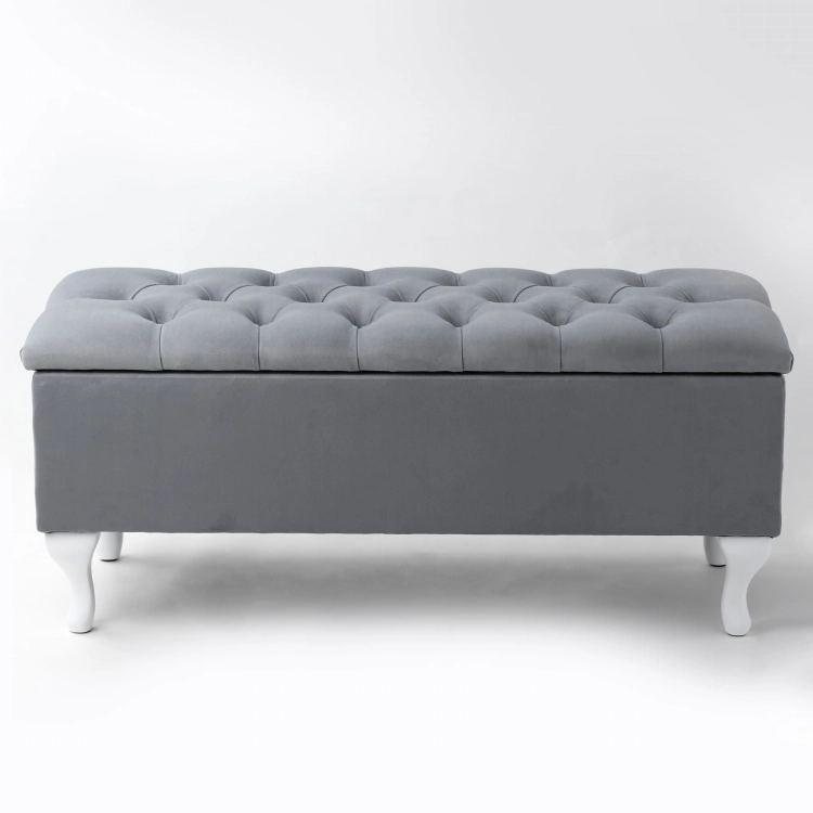 baúl de almacenamiento acolchado gris con asiento elevable