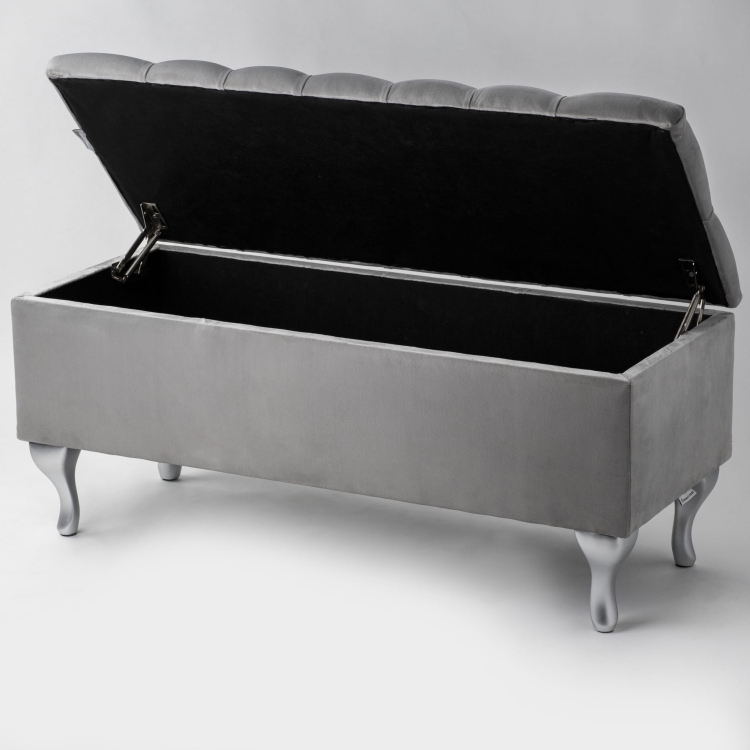 Baúl acolchado con asiento en color gris