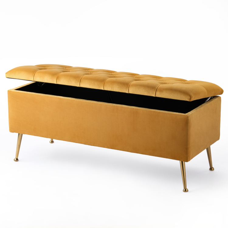 Elegante puf acolchado de papaya con espacio de almacenamiento, un mueble práctico y cómodo