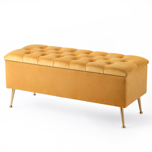 Puff acolchado con almacenaje en color papaya, un mueble elegante y práctico para el interior