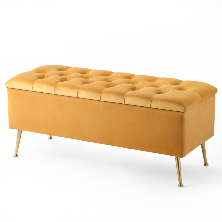 Puff acolchado con almacenaje en color papaya, un mueble elegante y práctico para el interior
