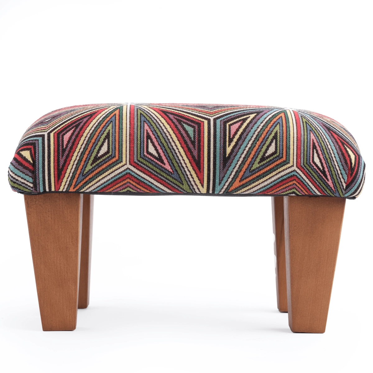 Cómodo reposapiés para sillón con tapizado colorido, diseño original
