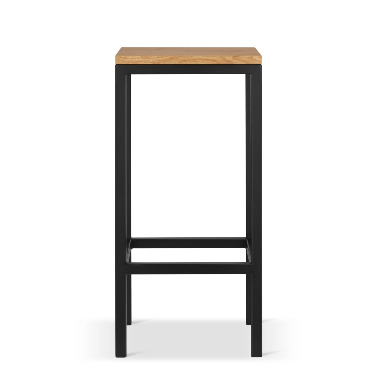 hocker metálico con asiento de madera