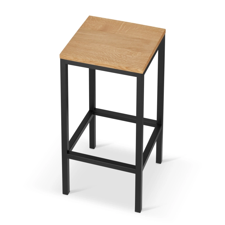 hocker metálico con asiento de madera