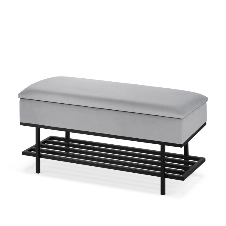 caja de zapatos gris con estante