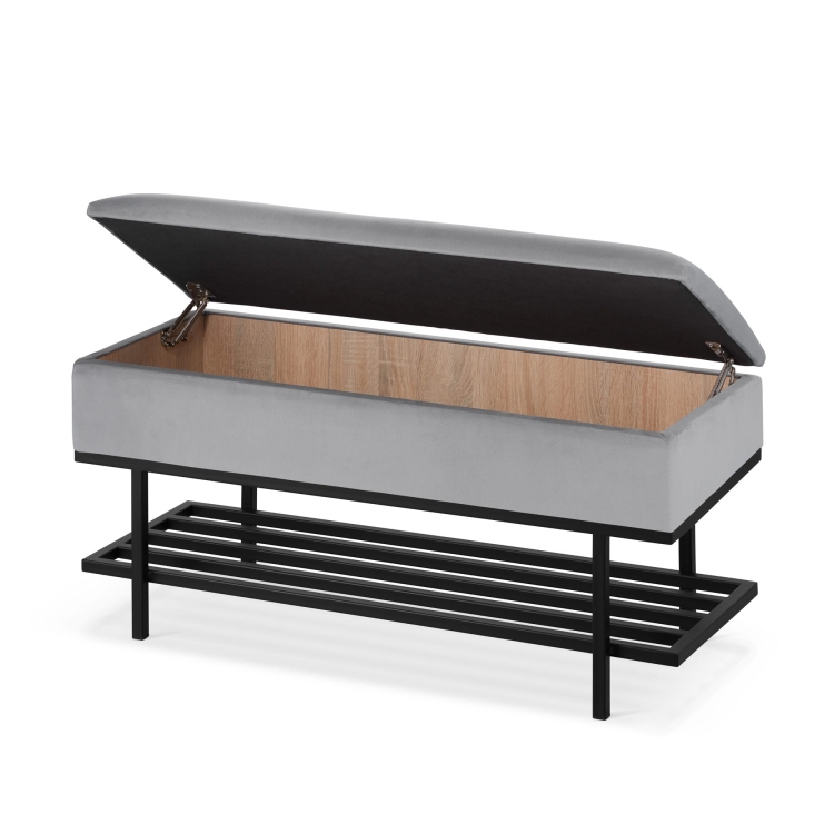 caja de zapatos gris con estante