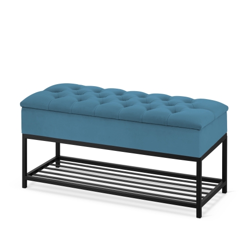 Puff acolchado con almacenaje en verde mar ideal para interiores de estilo industrial