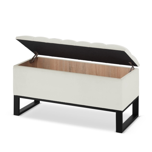 Puff acolchado con almacenaje de estilo industrial color crema