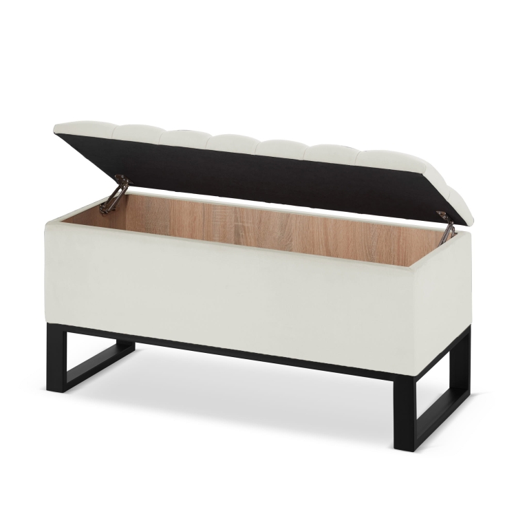 Puff acolchado con almacenaje de estilo industrial color crema