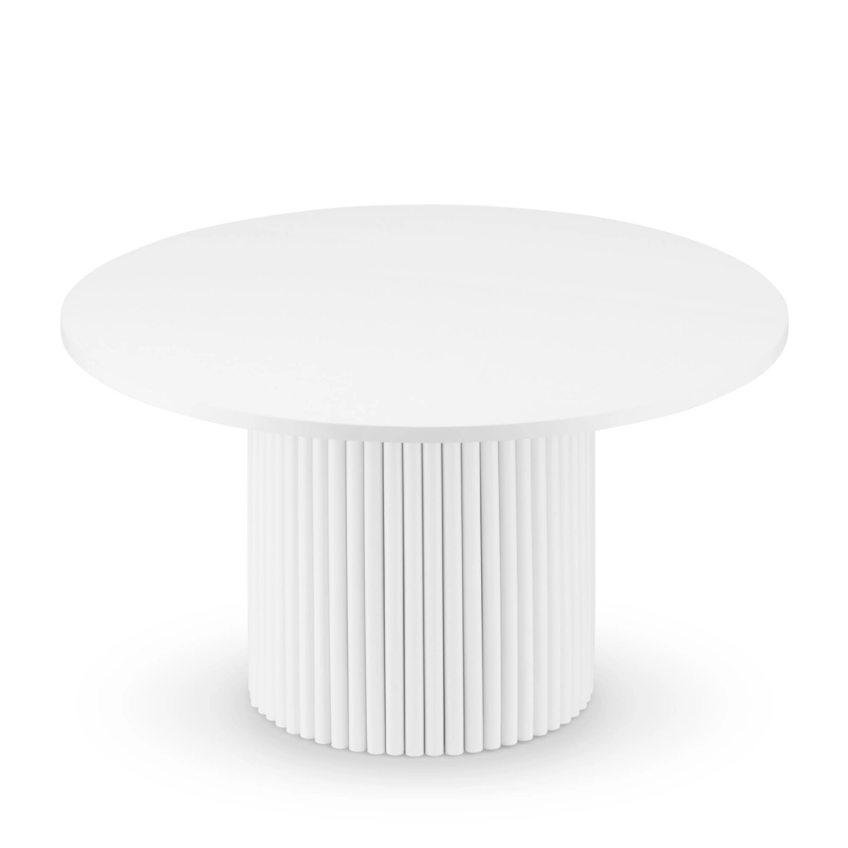 Elegante mesa de centro blanca con tapa redonda y pata acanalada