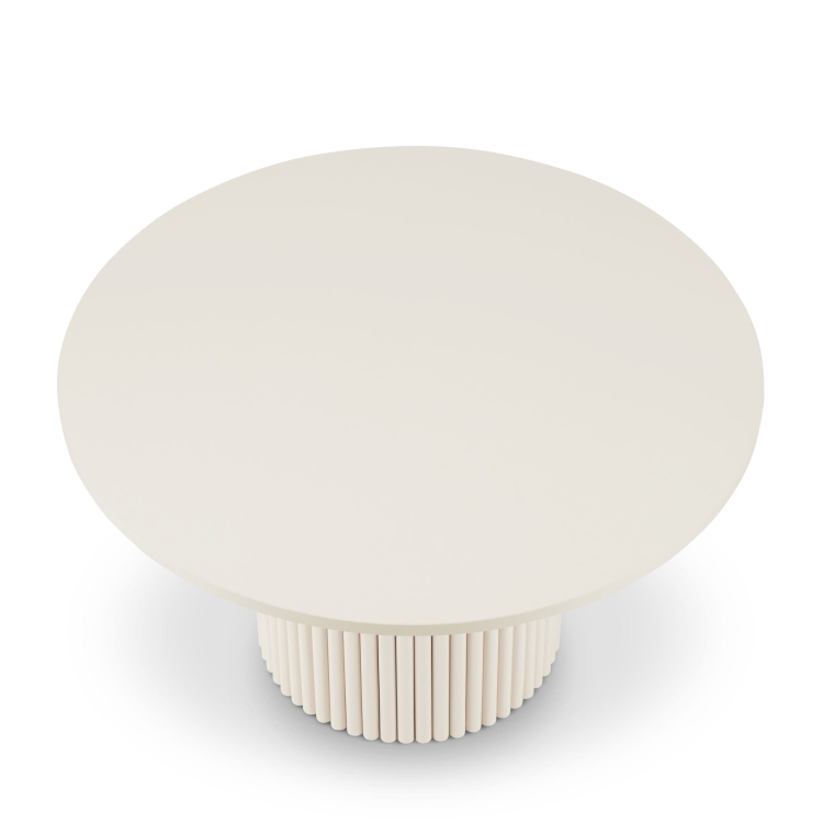 Moderna mesa de centro beige con base acanalada ideal para ambientes minimalistas