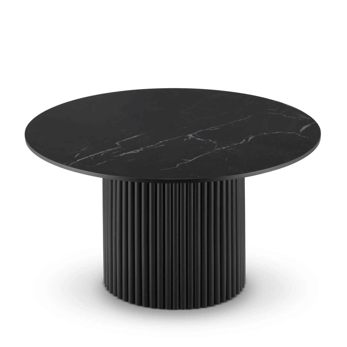 Mesa redonda negra con tapa de piedra