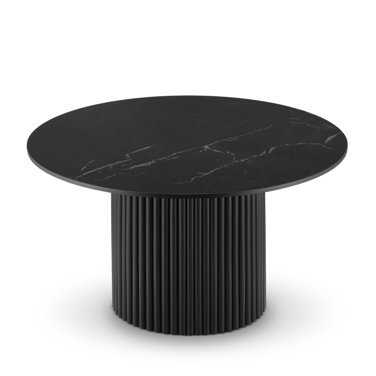 Mesa redonda negra con tapa de piedra