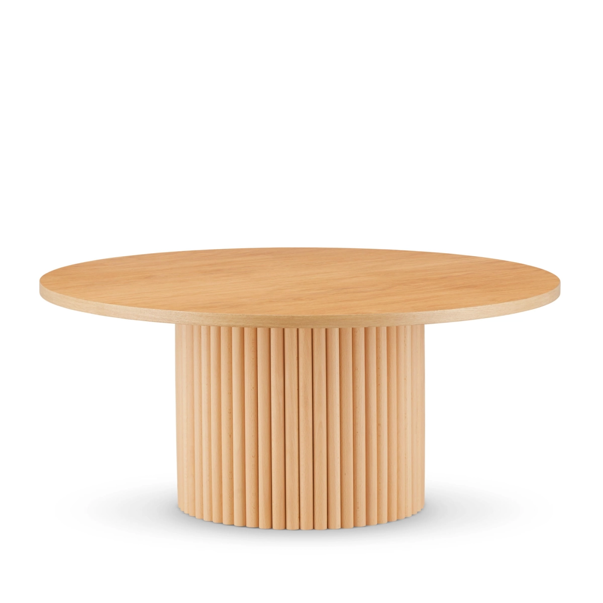 Mesa de centro redonda de madera con base acanalada decorativa