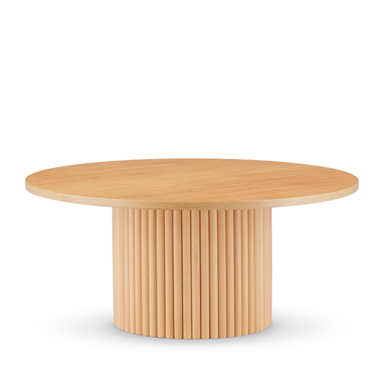 Mesa de centro redonda de madera con base acanalada decorativa