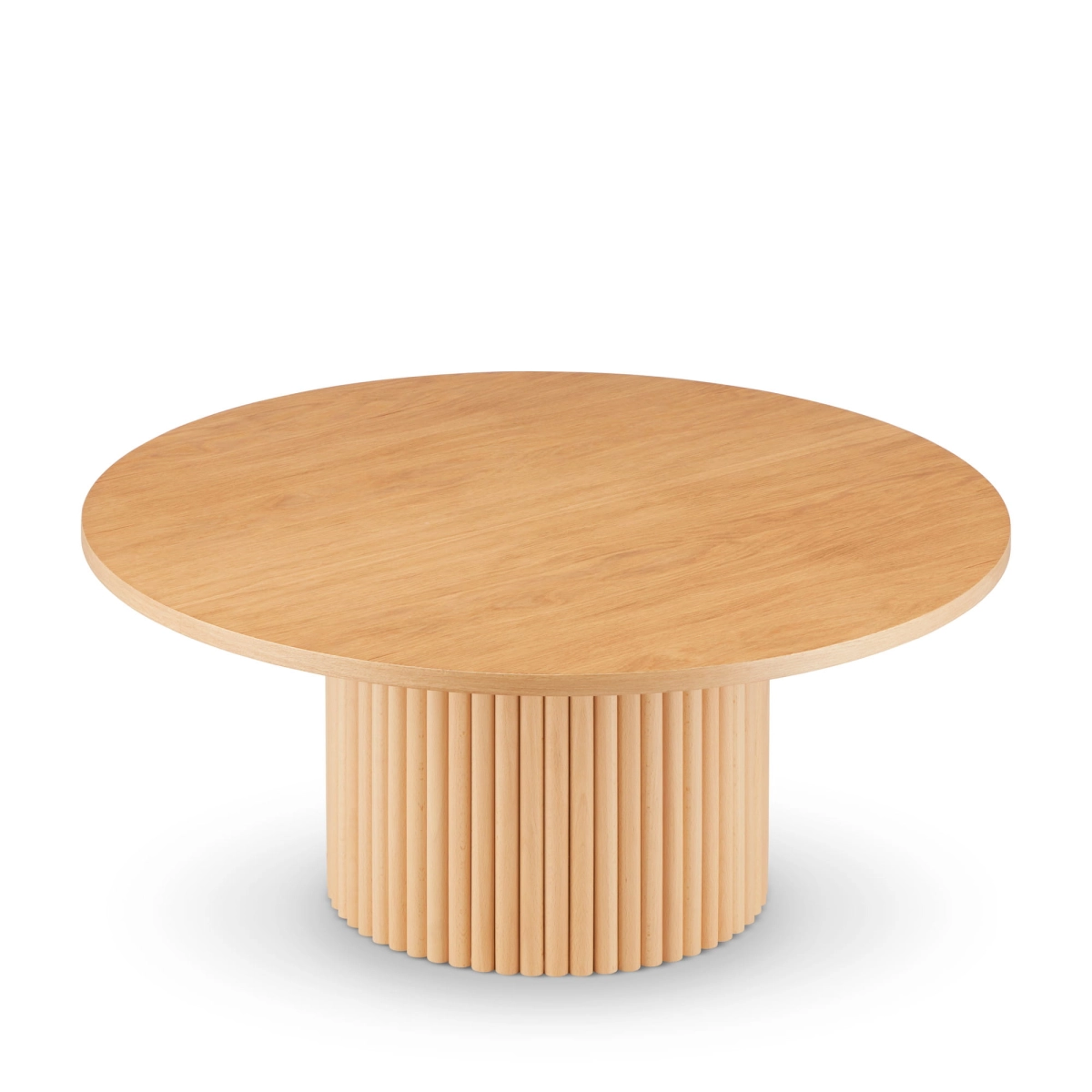 Mesa de centro redonda de madera con base acanalada