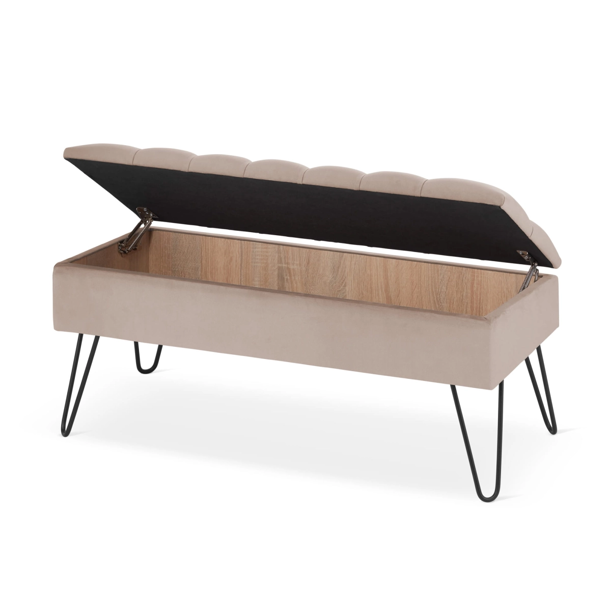 Elegante puf con espacio de almacenamiento y patas de apoyo