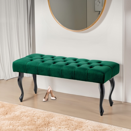 Banco acolchado verde botella con patas negras