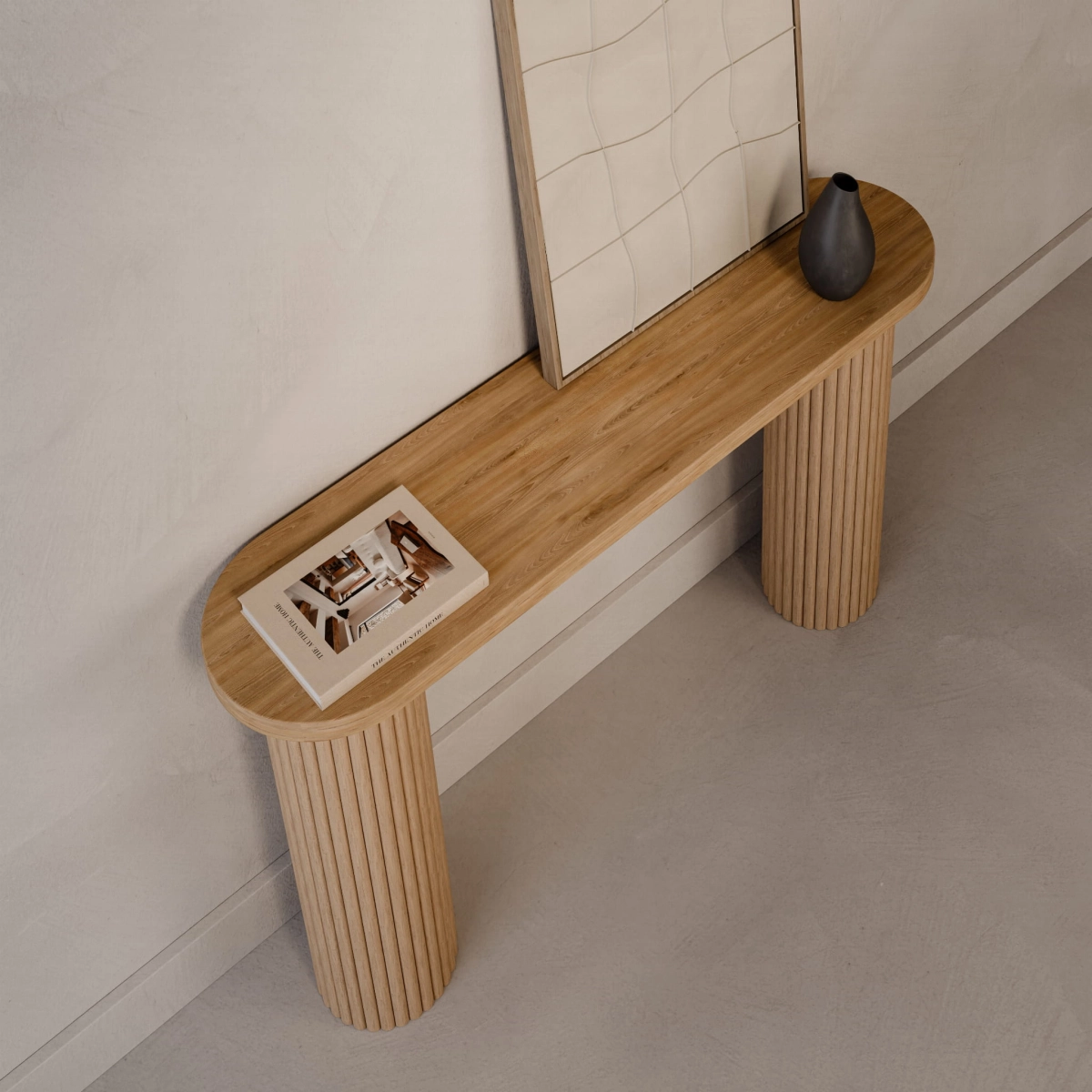 Consola de madera con patas estriadas, ideal para el recibidor