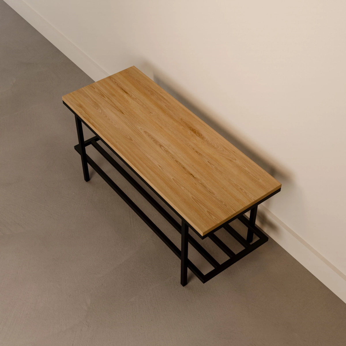 Banco de acero con tapa de madera de estilo industrial