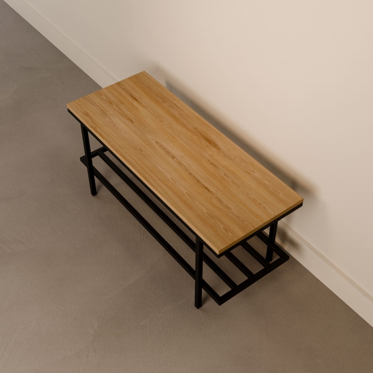 Banco de acero con tapa de madera de estilo industrial