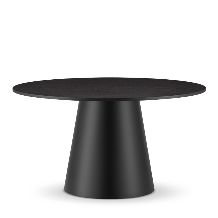 Mesa de centro moderna con tapa de piedra y base redonda de acero para salón