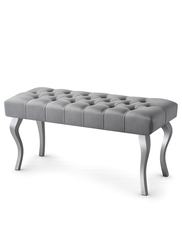 Banco acolchado gris con elegantes patas cromadas