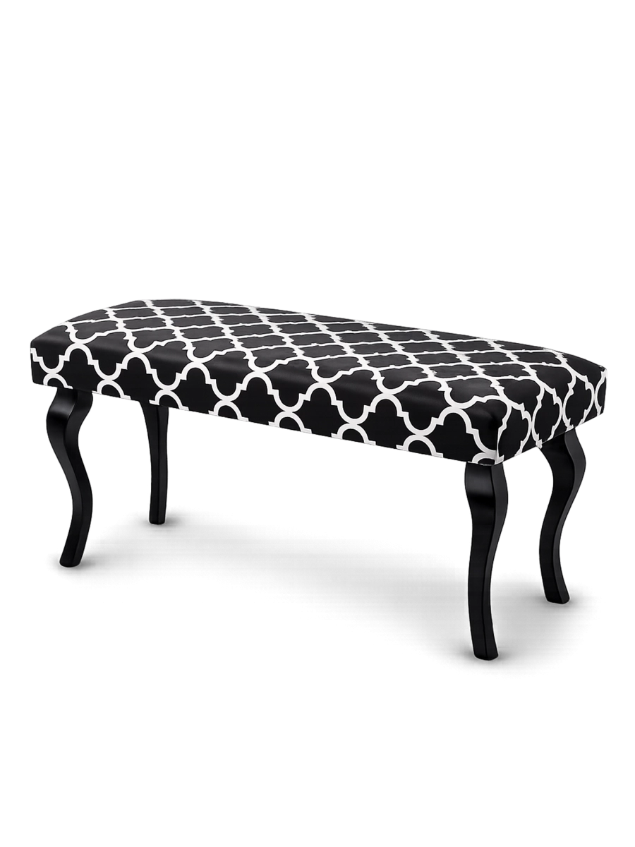 Banco tapizado estampado con patas de madera negras