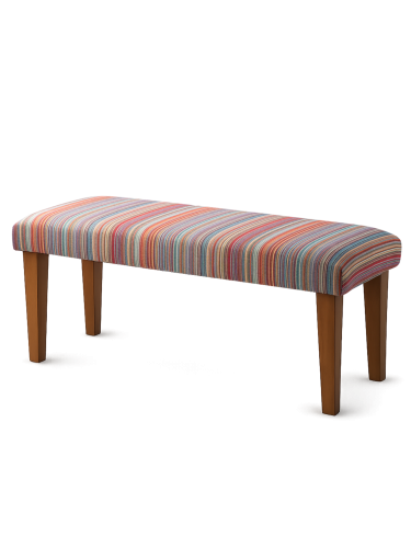 Tapicerowana ławka w paski na drewnianych nogach