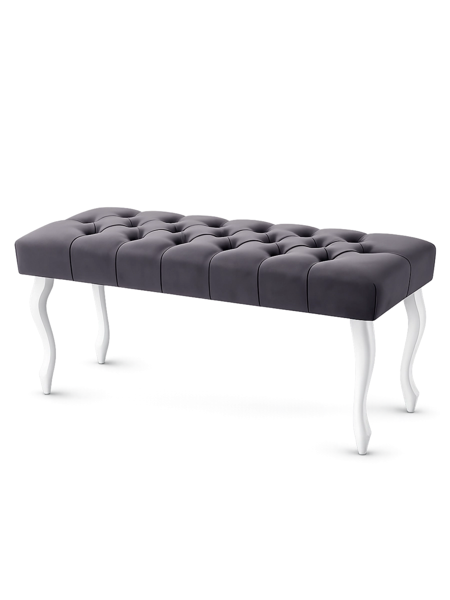 Banco acolchado antracita con patas blancas: un mueble moderno y elegante para el salón o el pasillo