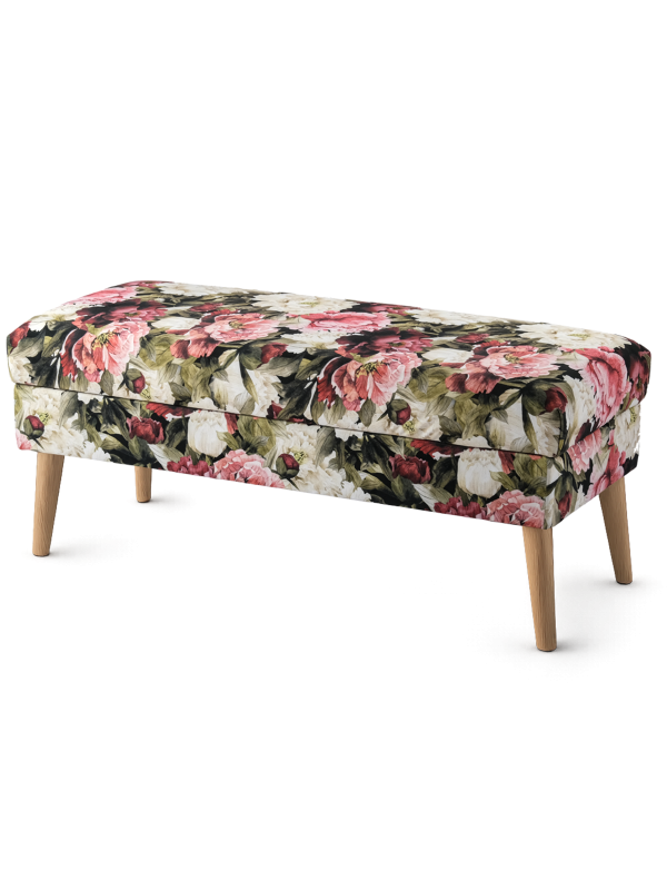 Puf tapizado con flores y almacenaje, un complemento elegante y funcional