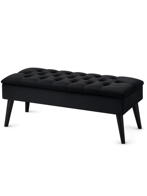 Stylowa pikowana pufa czarna ze schowkiem, komfortowy i praktyczny mebel
