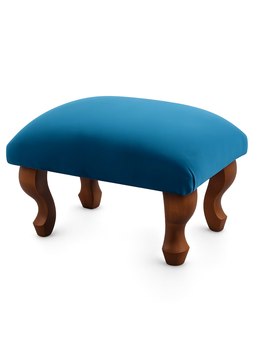 Reposapiés tapizado en azul, un elemento interior elegante y práctico