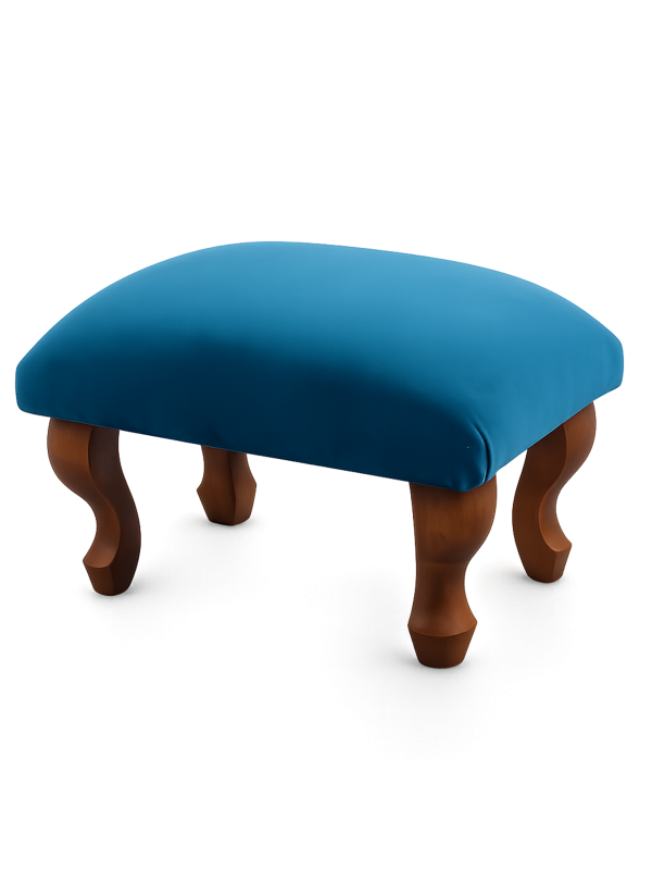 Reposapiés tapizado en azul, un elemento interior elegante y práctico