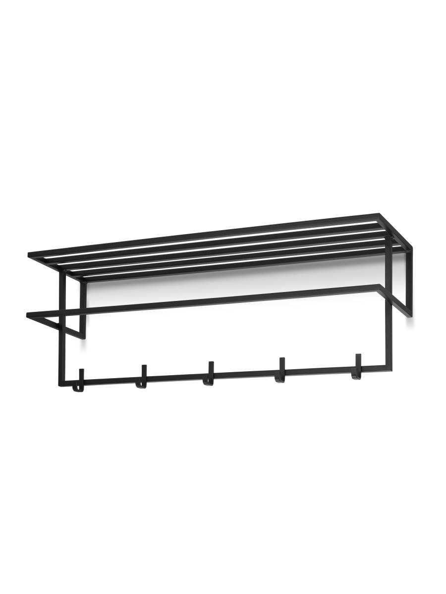 Percha con estante en acero, negro, ideal para el pasillo para ropa y accesorios