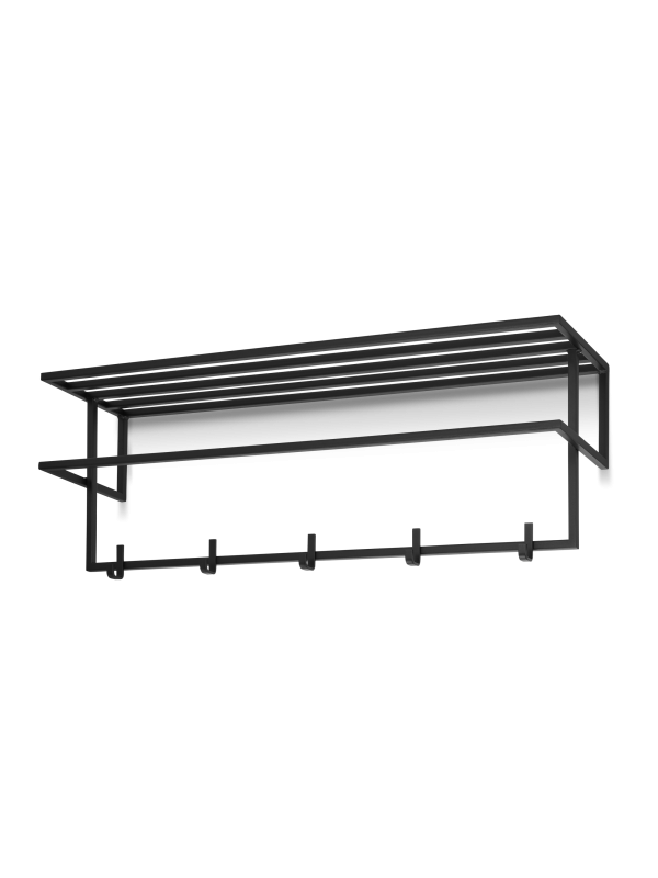 Percha con estante en acero, negro, ideal para el pasillo para ropa y accesorios