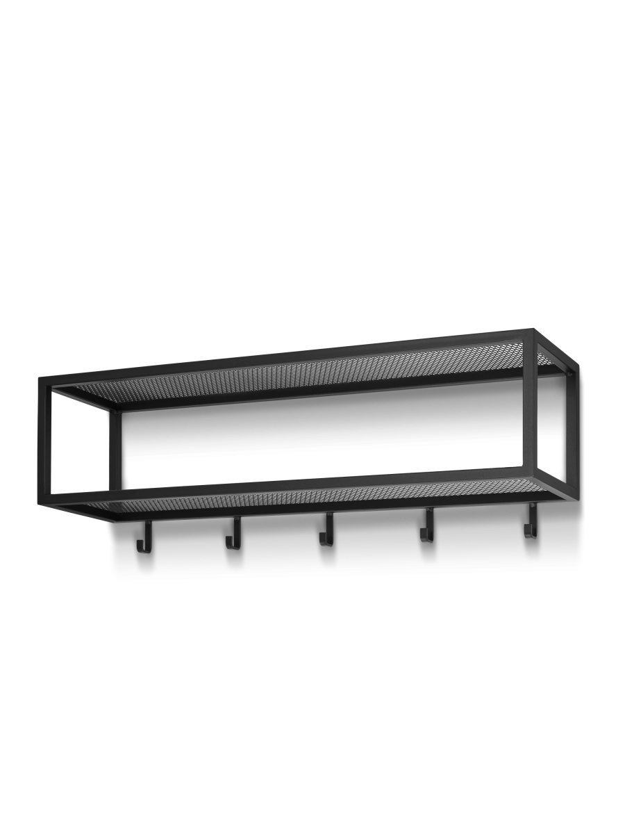 Perchero de pared negro con estante de acero