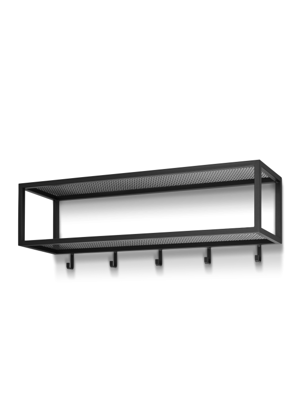 Perchero de pared negro con estante de acero