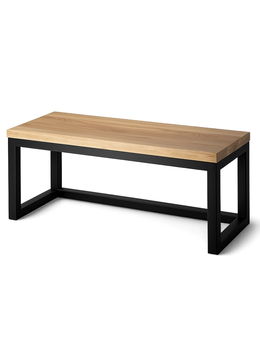 Banco industrial con tablero de madera y base de metal