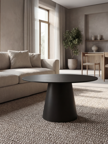 Stilvoller Couchtisch mit Marmorplatte und rundem Stahlfuß