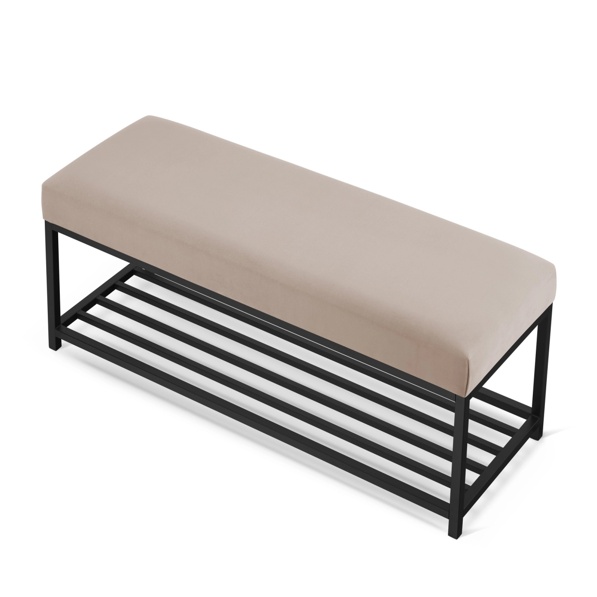 banco de color beige con estructura metálica negra