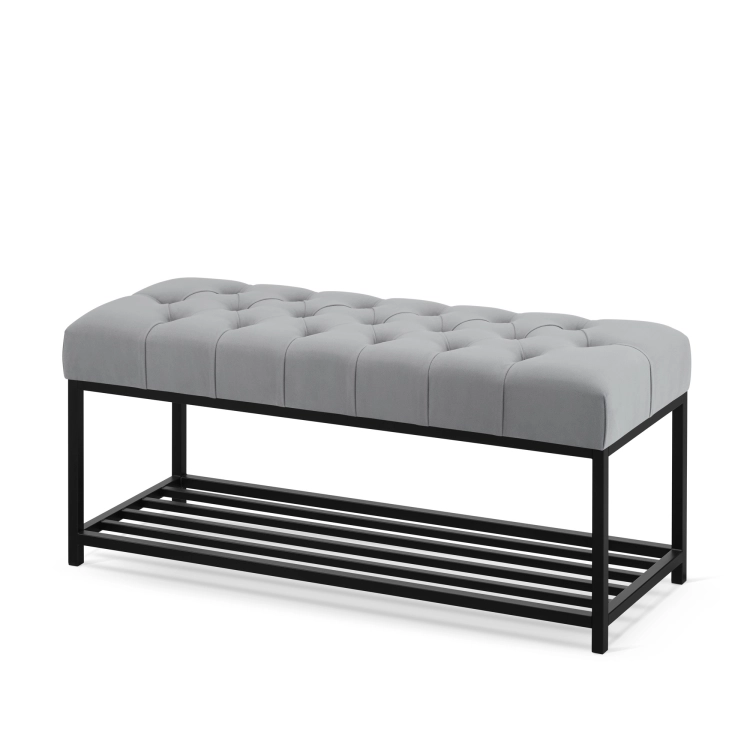 Banco gris para zapatos con asiento acolchado