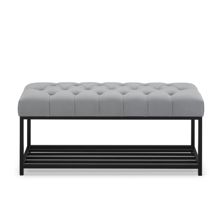 Banco gris para zapatos con asiento acolchado