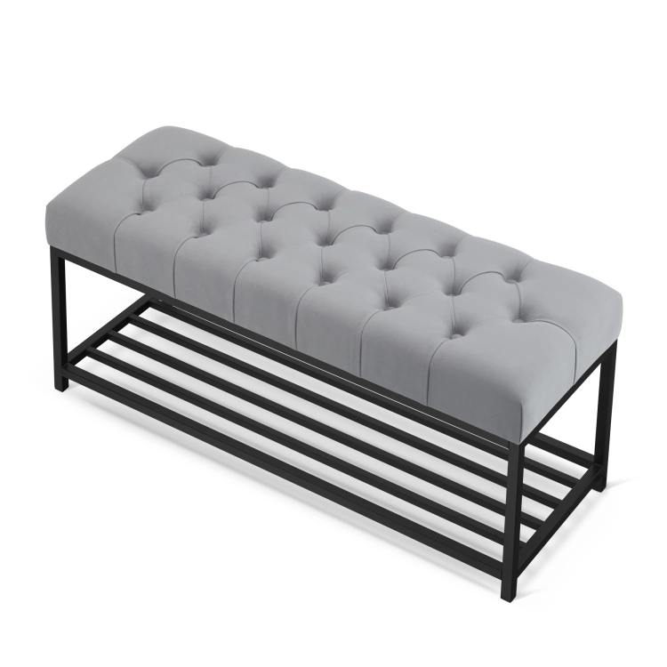 Banco gris para zapatos con asiento acolchado